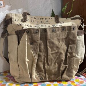 Canvas and Leather Bag - Tan and Brown